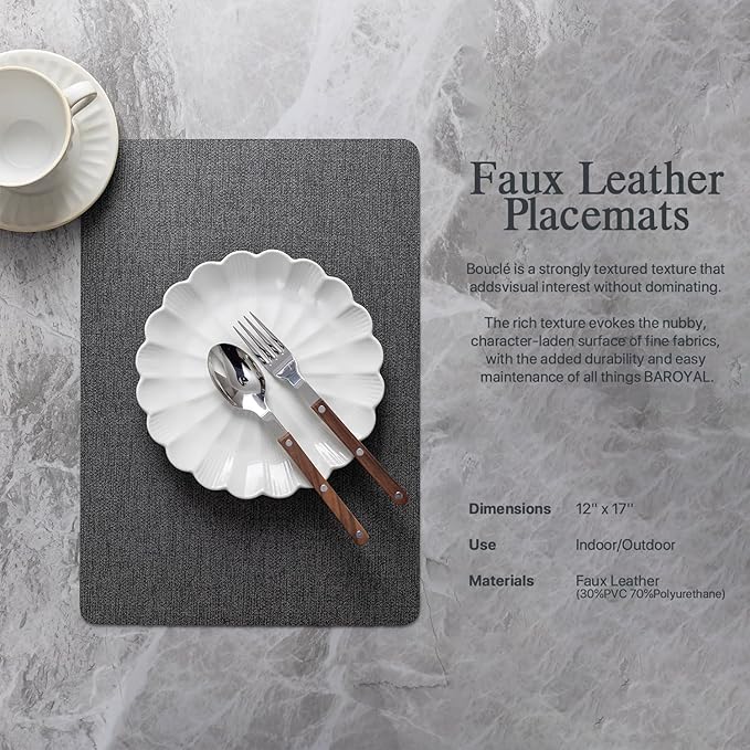 Baroyal Faux Leather Placemats Set of 8 Vinyl Washable Wipeable Table Mats for Kitchen Dining Table Heat Resistant Waterproof Modern Indoor/Outdoor Placemats Non-Slip Easy Clean Place Mats (Midnight)