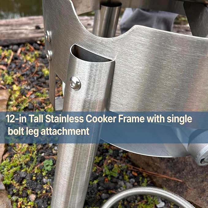 Bayou Classic Stainless Steel Boiler Cooker Kit Features 44-qt Stainless Boiler with Lid, Steam/Boil Basket, 4-in Cast Aluminum 58,000 BTU Burner, 10-psi Pre-Set Regulator and 48-in Hose