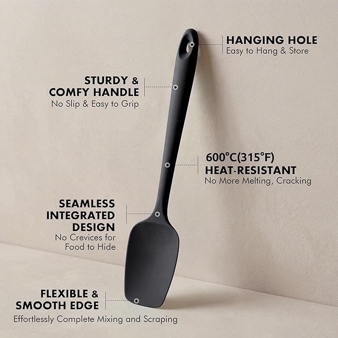 2 Pieces Silicone Spatula Set: Ironberry 600쨘F Heat Resistant Food Grade Cooking & Baking Utensils, Kitchen Flexible Nonstick Rubber Scraper for Scraping, Mixing, Scrambling, Flipping (Black)