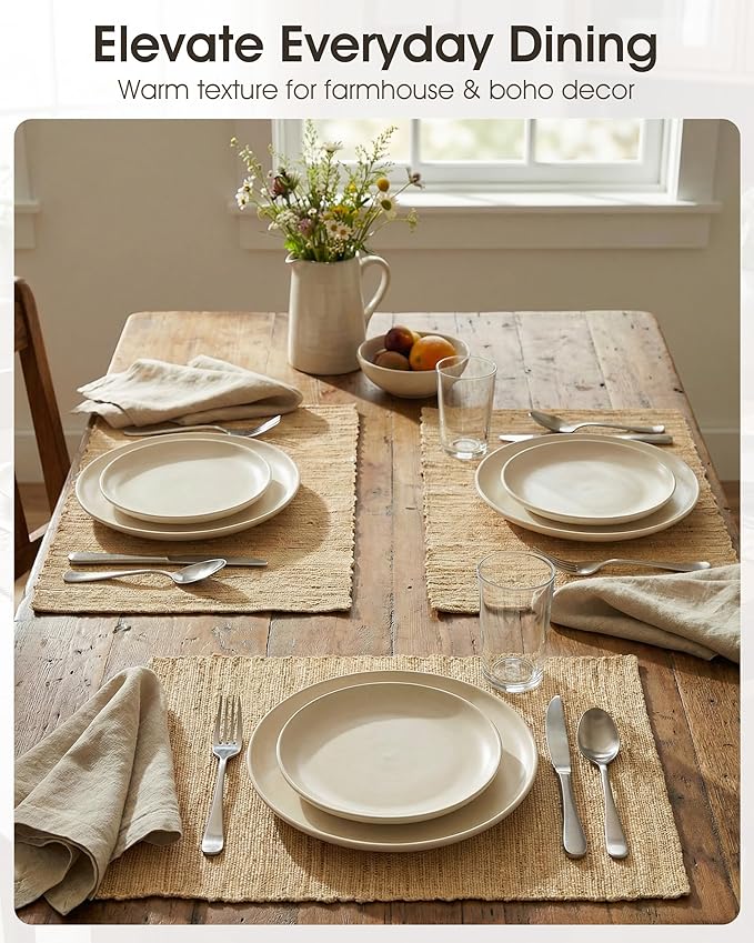 Handwoven Natural Fiber Placemats Set of 6, 12?쓝18??Woven Table Mats for Dining Table, Heat-Resistant & Washable, Farmhouse, Boho & Neutral Home Decor