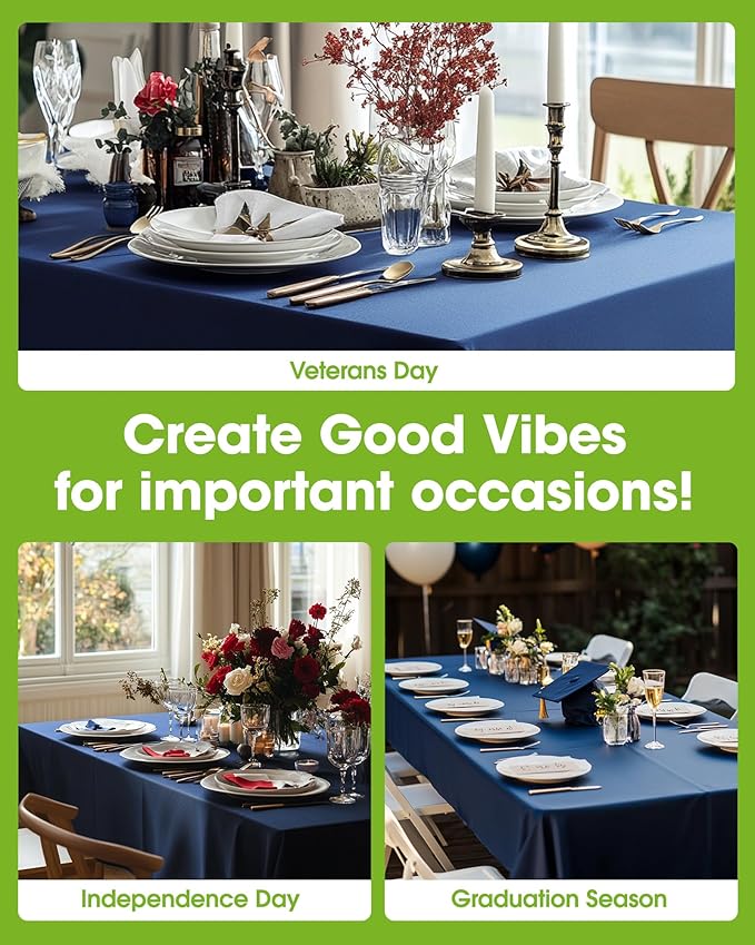 Pureegg Plastic Table Cloth Disposable 12 Pack, 54 x 108 Inch Table Cloths, Graduation Decorations Class of 2025, Graduation Party, Tablecloths, Rectangle, Plastic Cover, Leakproof & Sturdy, Navy Blue