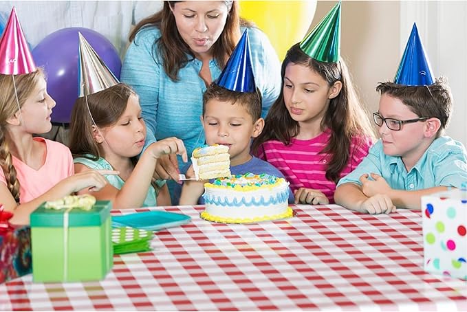 Party Solids 54 Inch X 300 Feet Red Gingham Plastic Table Cover Roll in A Cut - to - Size Box with Convenient Slide Cutter. Cuts Up to 36 Rectangle 8 Feet Plastic Disposable Tablecloths