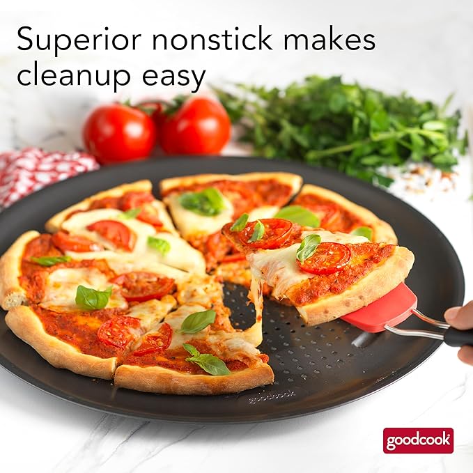 GoodCook AirPerfect Nonstick 16??Pizza Pan ??Pizza Tray for Oven, Perforated Round Pizza Pan, Carbon Steel Baking Pan, Homemade, Frozen & Leftover Slices