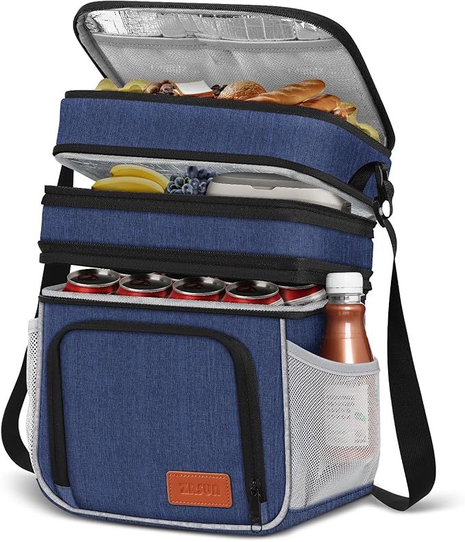 ZRSUN Insulated Lunch Bag for Women Men, Reusable 3 Layers Lunch Box Women, Expandable Reusable Water-resistant Lunch Box for Work Travel Office Picnic Hiking (Navy Blue)