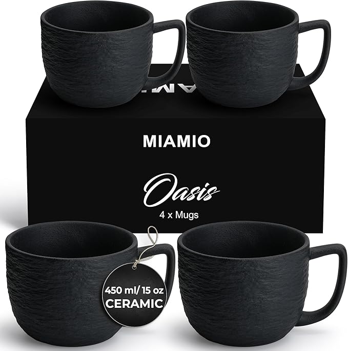 MIAMIO ??15 oz Coffee Mugs/Mug Set of 4 - Ceramic Mug for Coffee, Latte, Cappuccino, and Tea - Oasis Collection