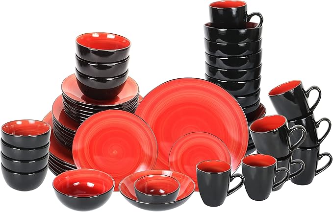Stoneware Sonoma Dinnerware Set, Black + Speckled Spin Wash (56pc Set, Red)