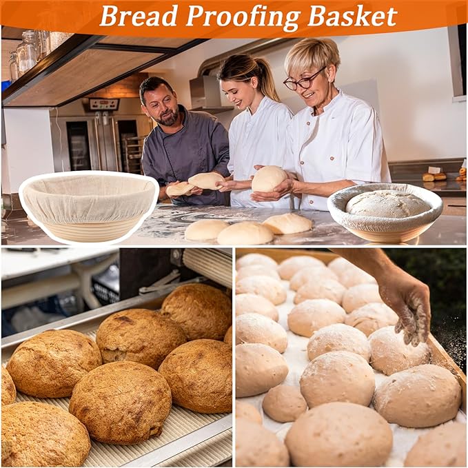 9 inch Round Banneton Bread Proofing Basket Sourdough Bread Baking Supplies Set of 5 Sourdough Starter Kit Baking Gifts