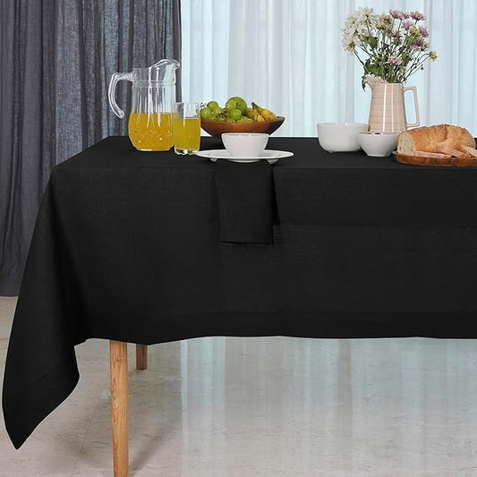 D'Moksha Homes Black Linen Tablecloth 60 x 84 Inch - 100% Pure Linen Table Cloth for Rectangle Tables - Machine Washable Tablecloth for Spring, Easter