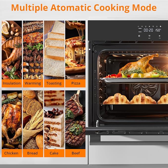 24 Inch Built-In Single Wall Oven, 2.5 Cu.Ft 3000W Electric Convection Oven with Touch & Mechanical Knob Controls, 8 Cooking Modes, ETL Certified, Modern Black Finish