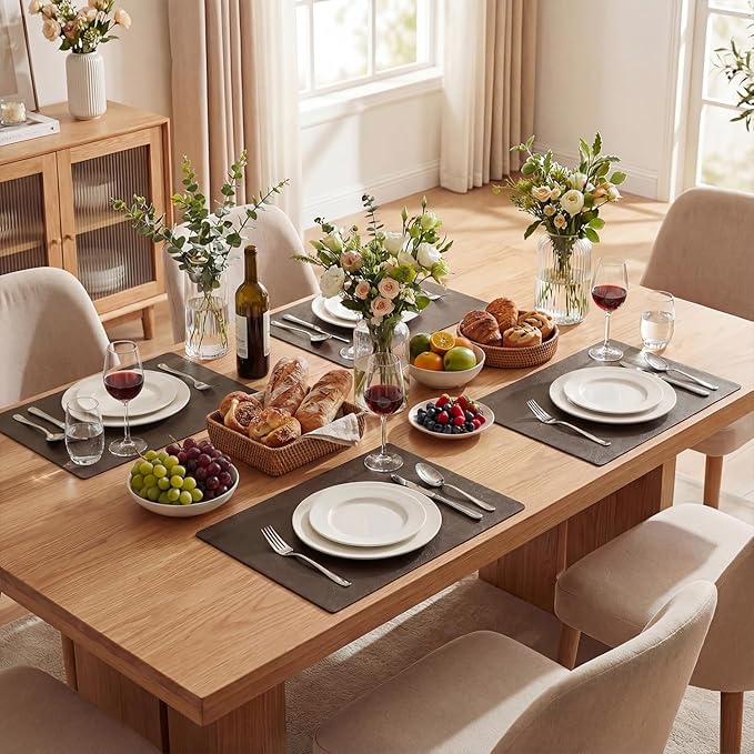 Artoid Mode Coffee Faux Leather Placemats Set of 4, 12x18 Inch Waterproof Wipeable Heat Resistant Place Mats, Reversible Table Mats for Kitchen Dining Decor