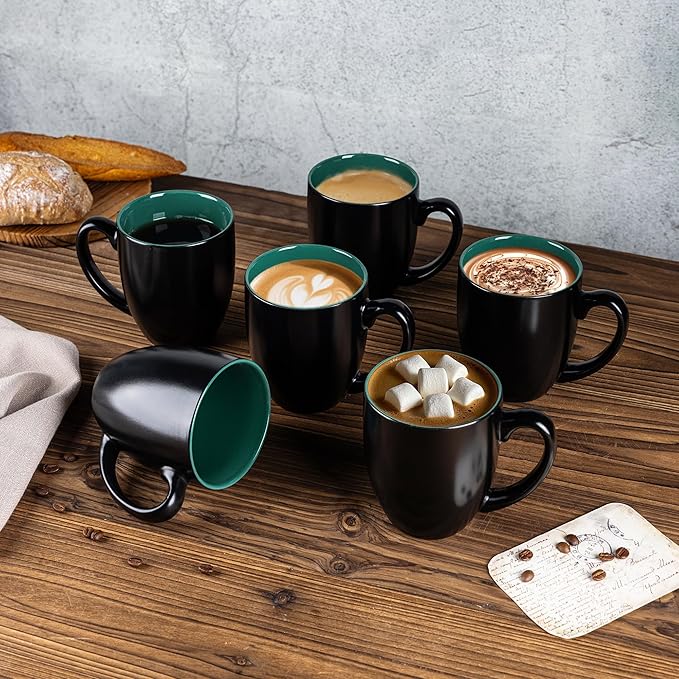 GBhome 16oz Coffee Mugs Set of 6, Large Ceramic Coffee Mugs for Man, Woman, Dad, Mom, Modern Coffee Mugs Set with handle for Tea/Latte/Cappuccino/Milk/Cocoa. Dishwasher&Microwave Safe,Green