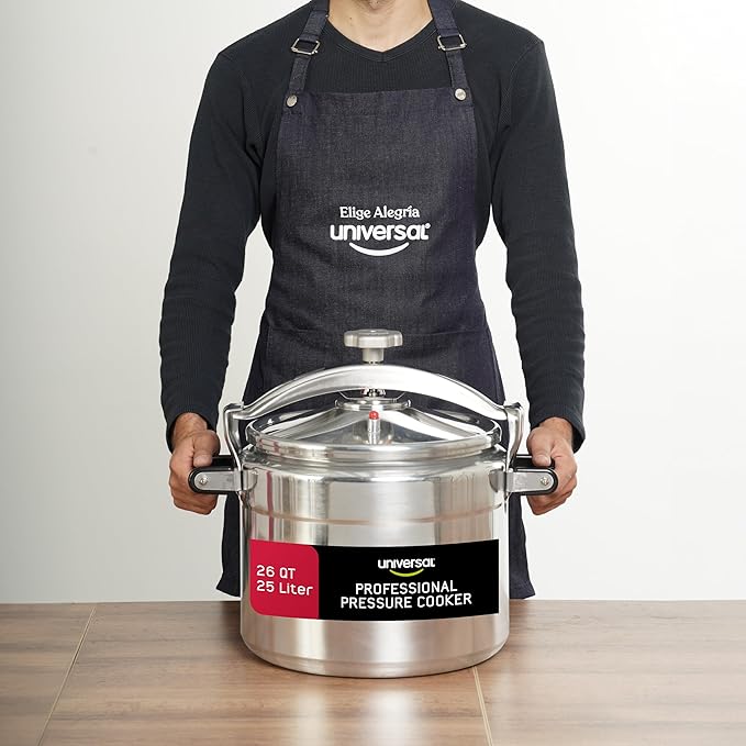 Universal (Large) 26-Quart Aluminum Pressure Cooker for Professional Use ??Commercial-Grade, 1 Safety Valve, Reinforced Handles, Easy-Open Lid, ??Ideal for Large Kitchens, and Restaurants