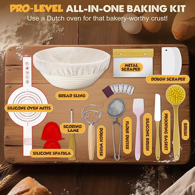 Cast Iron Dutch Ovens for Sourdough Bread Baking, 5 QT Pre-Seasoned Dutch Oven Pot with Lid, Bread Baking Supplies Set, Multi-Functional Braising Cast Iron pot for Baking, Sourdough Starter Kit (Upgraded 5QT)