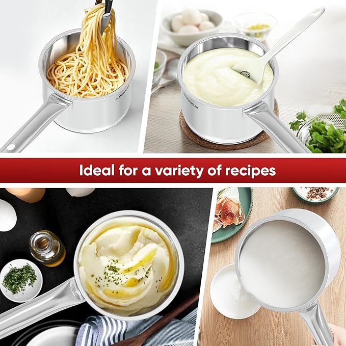 Sunhouse ??1.5 Quart Stainless Steel Sauce Pan with Lid - PFOA-FREE, Stainless Steel Sauce Pan, Induction base, Stay-Cool Handle, Compatible with All Cooktops Gas, Geramic, Electric etc.