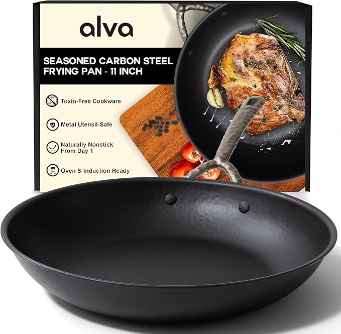 Alva Artist 11??Carbon Steel Frying Pan ??Naturally Nonstick, Chemical-Free (No PTFE, PFOA, PFAS), Induction-Ready & Oven-Safe, Built for Lifetime Durability, Pro-Level Heat Control, Belgian Design