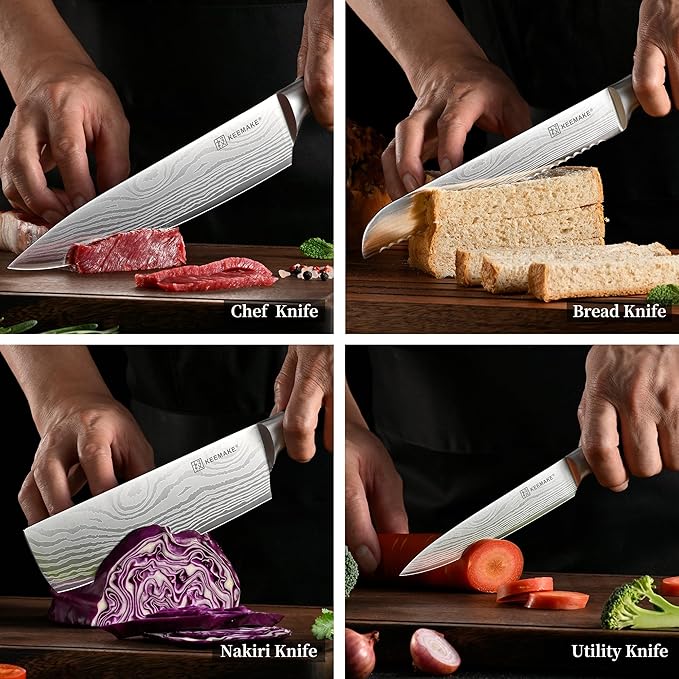 KEEMAKE Kitchen Knife Set, Ultra Sharp Chef Knife Set 7-Piece, High Carbon Stainless Steel Chefs Knife Set, Professional Knives Set for Kitchen with Pakkawood Handle and Gift Box