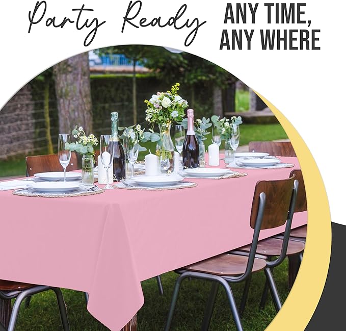 Exquisite 66% Thicker Premium Plastic Table Cloth Rectangle Table Cover 0.5 Mil 24 Pack Pink Table Cloth 54 Inch x 108 Inch Disposable Tablecloth Won't Tear Easily Like Cheap Thin Brands