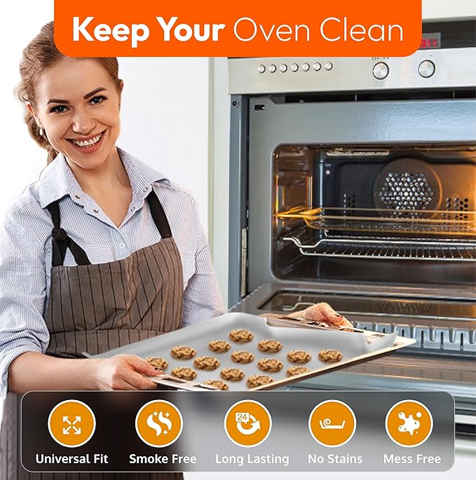 Silver 2 Pack Large Thick Heavy Duty Non Stick Teflon Oven Liners Mat, 17"x 25" BPA and PFOA Free, for Bottom of Electric Oven Gas Stove Microwave Charcoal or Gas Grills