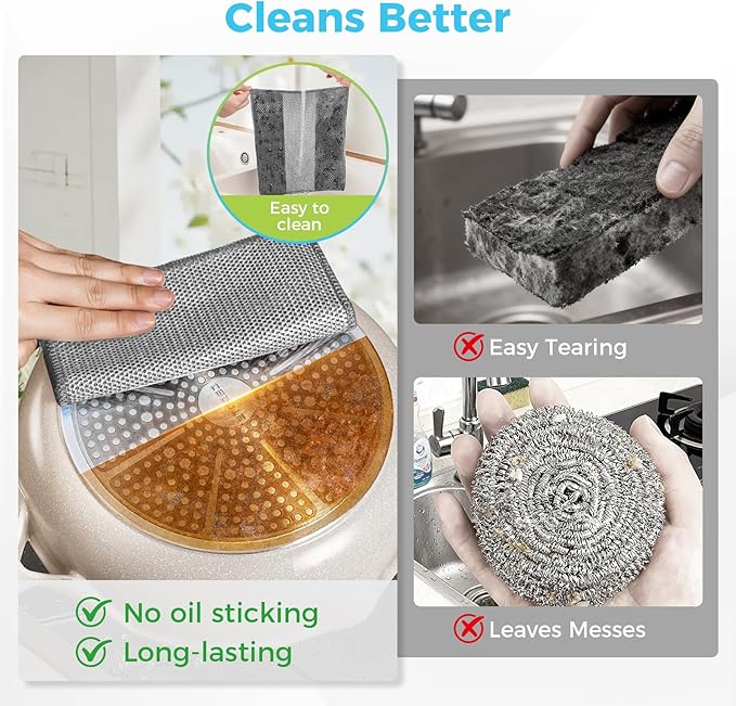 AIDEA Non Scratch Wire Dishcloth 24PK, Upgraded Wire Dishwashing Rag for Kitchen, Dual Sided, Washable Dish Cloths, Cleaning Pads Steel Scrubber for Cookware, Sinks, Dishes, Stove Tops, 7"횞8" Grey
