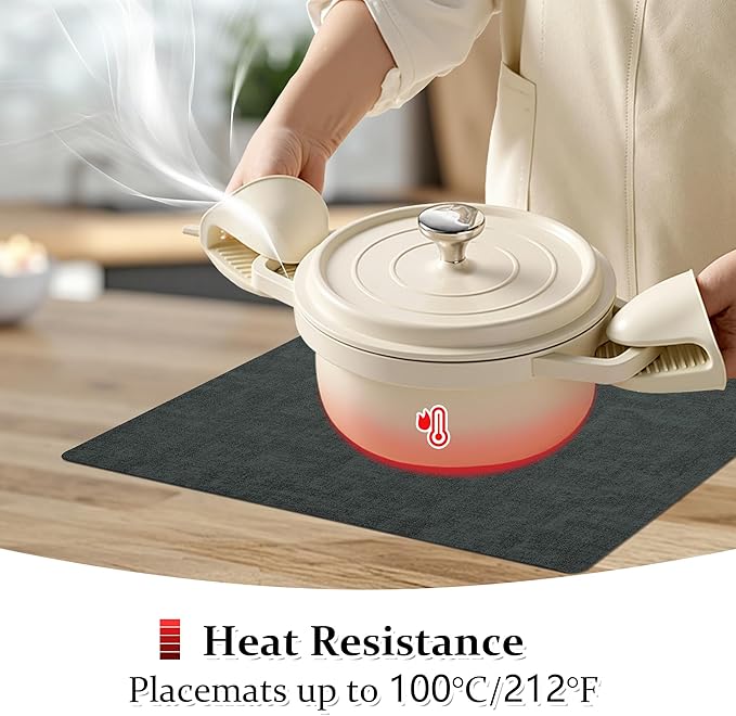 FROMHEART Faux Leather Placemats Set of 6?밯aterproof,Heat/Oil Stain-Resistant PU Table Mat?밨eversible,Non-Slip,Easy to Clean Place Mats for Kitchen,Dining,Indoor/Outdoor,(Dark Green,11.8" x 17")