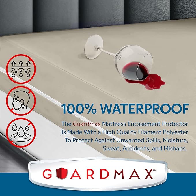 Guardmax Jersey Knitted Twin Zippered Mattress Encasement - Waterproof & Bed Bug Proof Mattress Protector - Comfortable, Soft, and Noiseless Zippered Bedding - Dust Mite Proof (39 x 75 x 10)