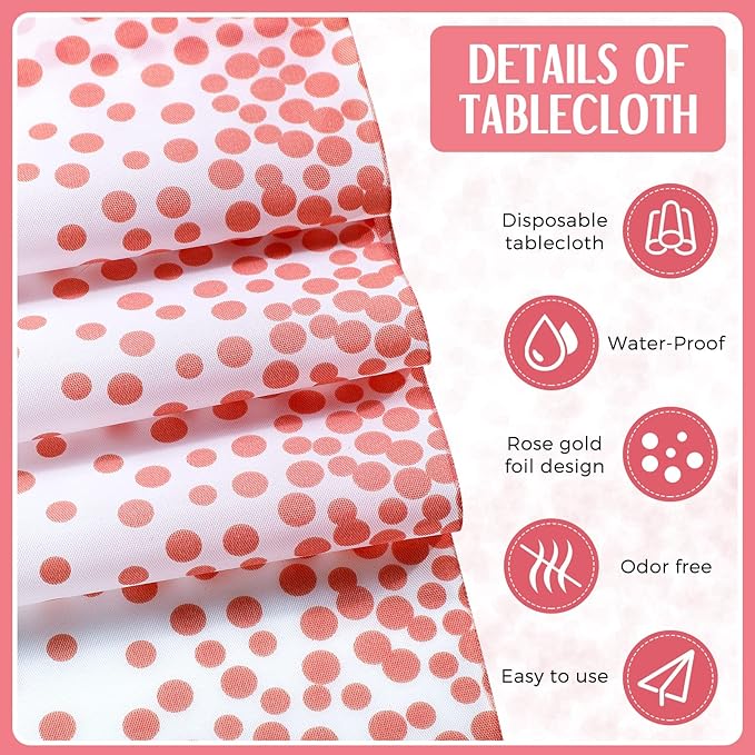Tudomro 16 Pcs White and Rose Gold Disposable Plastic Tablecloths and Satin Table Runner Set 54x108 Inch Tablecloth 12x108 Inch Table Runners for New Year Wedding Birthday Baby Shower Graduation