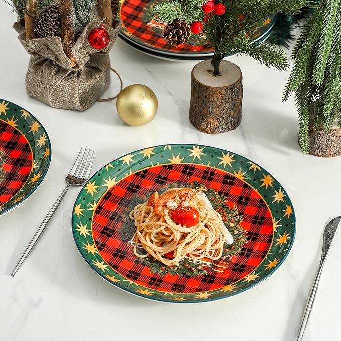 Ceramic Dinner Plates Set of 6,Stoneware 10 Inch,Microwave,Dishwasher and Oven Safe,Porcelain Dessert Plates for Pasta,Salad and Steak,Dishes Set for Kitchen,Scratch Resistant,Christmas