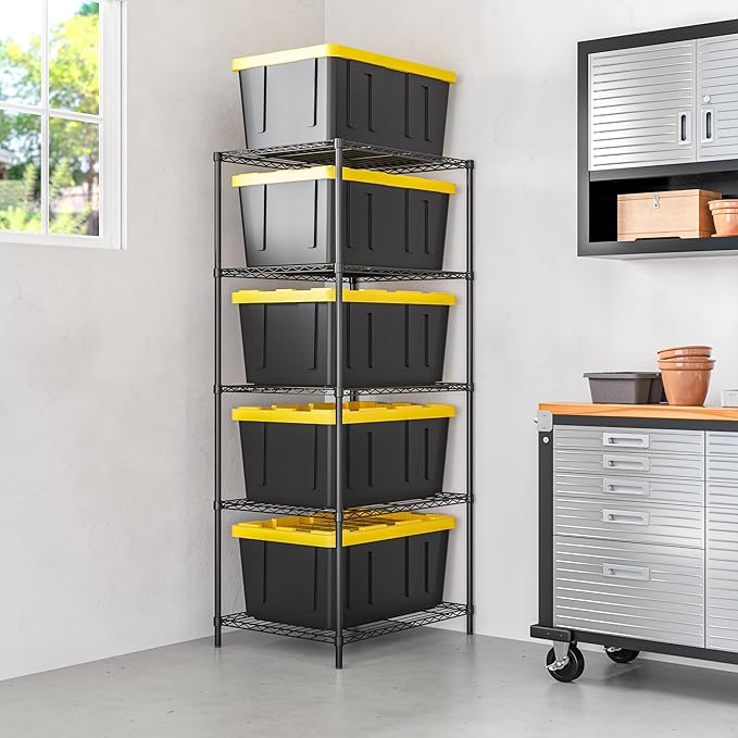 Seville Classics UltraDurable Heavy Duty NSF Solid Steel Wire Rack Storage Unit, Organizer for Garage, Warehouse, Office, Restaurant, Classroom, Kitchen, Graphite, 5-Tier Tote Shelving, 25" W x 33" D