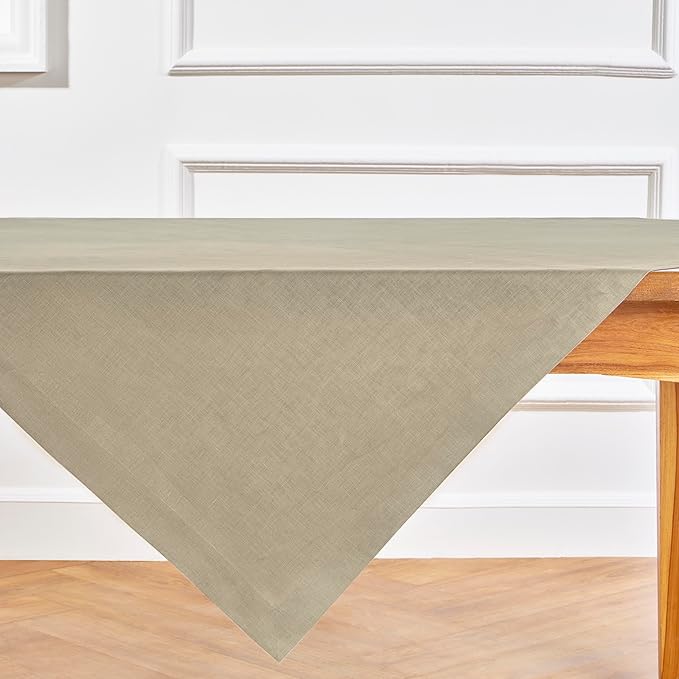 Solino Home Linen Square Tablecloth 52 x 52 Inch - 100% Pure Linen Vintage Khaki Table Throw - Fete, Machine Washable Table Cloth for Spring, Easter