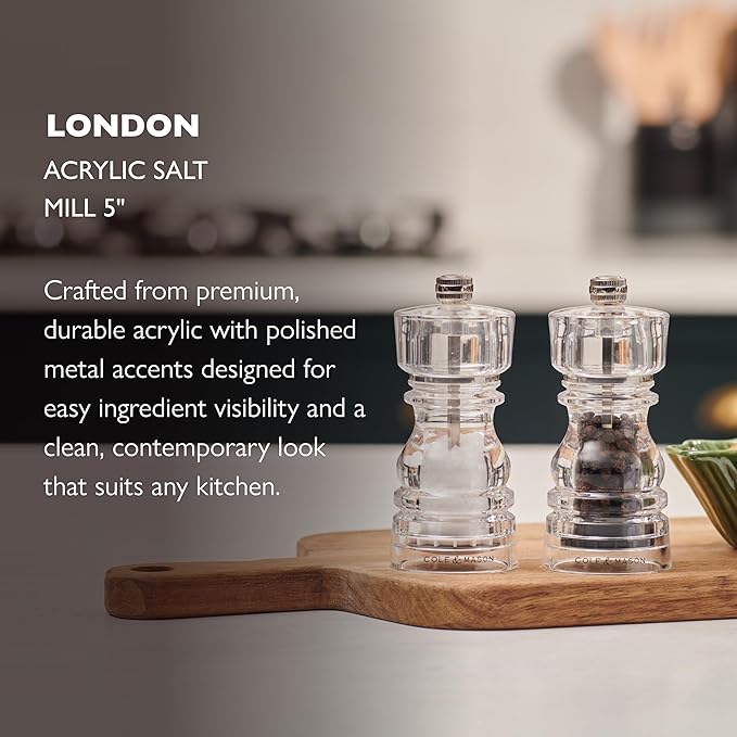 Cole & Mason London Refillable Spice Mill - Kitchen & Home Accessory - Table Salt Grinder - Salt Mill with Ceramic Mechanism - 5", Acrylic