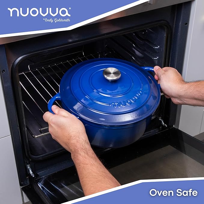 Cast Iron Dutch Oven with Lid ??Non-Stick Ovenproof Enamelled Casserole Pot ??Sturdy Dutch Oven Cookware ??Dark Blue, 7.3-Quart, 30cm ??by Nuovva