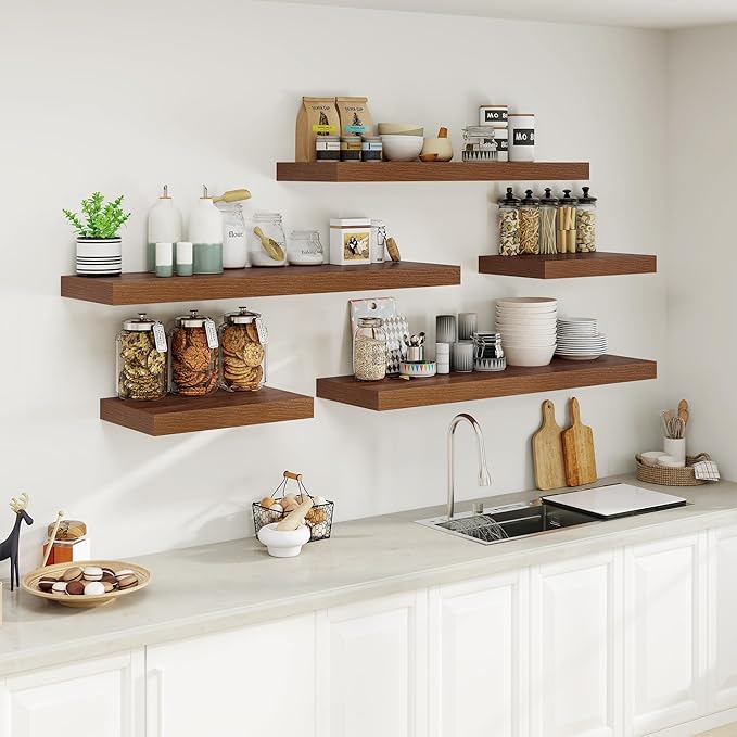 Heimlove 12" Deep Floating Shelves for Wall Shelf Over Toilet Mounted Farmhouse Long 55 inches Set of 1, Farmhouse Shelves with Invisible Brackets for Living Room, Kitchen, Bedroom,Walnut