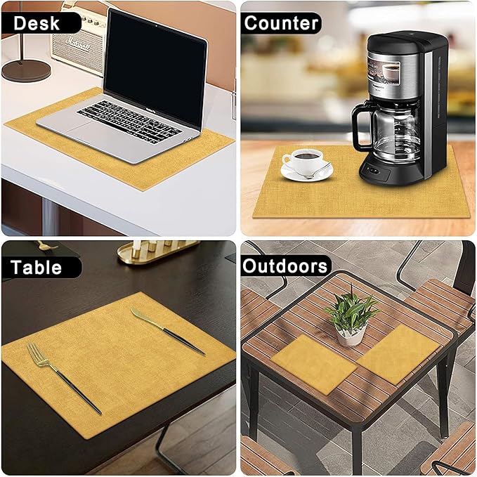 homing Faux Leather Heat Resistant Placemats 4 Packs, Waterproof Wipeable Dining PU Place Mats for Indoor & Outdoor, Easy to Clean, Yellow