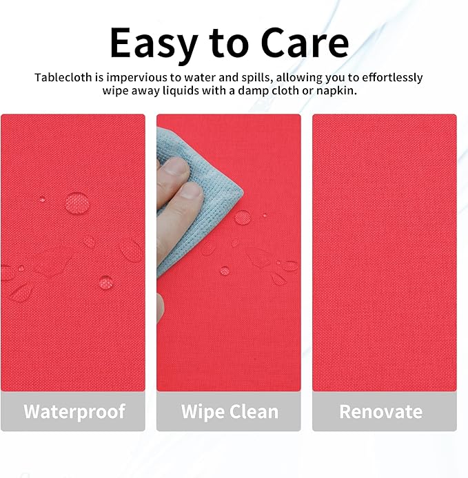 Easy-Going Faux Linen Waterproof Spill-Proof Tablecloth Stain Resistant Rectangle Table Cloth Wrinkle Free Decorative Fabric for Kitchen, Dining, Party, Weddings, Restaurants (52x70 in, Red)