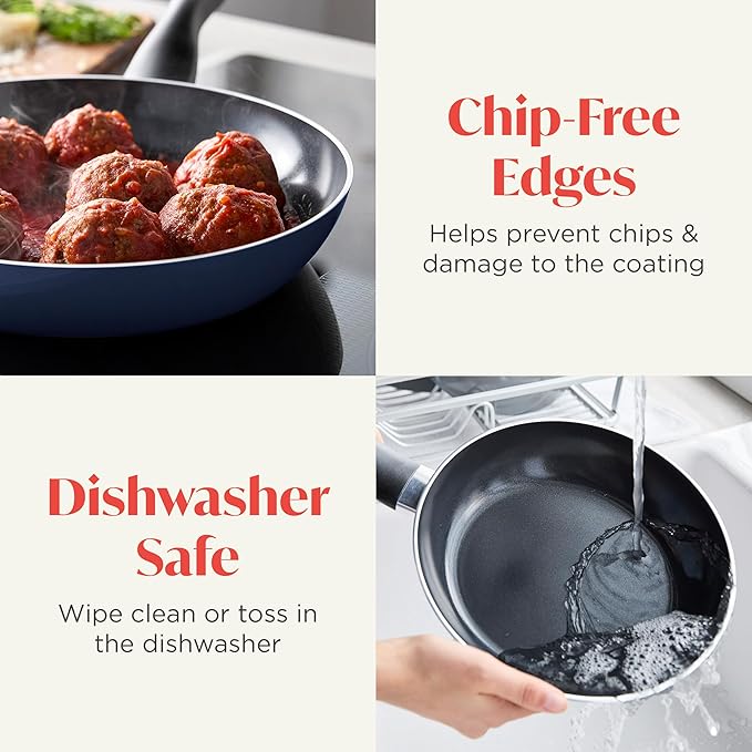 Deco 11??Nonstick Frying Pan Skillet, Made in Italy, Diamond Ceramic PFAS-Free, Dishwasher & Metal Utensil Safe, Durable Gloss Enamel Finish, Stay-Cool Handle, High Walls-Extra Room, Blue