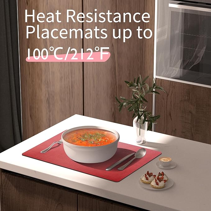 Maxpearl Faux Leather Placemats Set of 4, Waterproof - Wipe Clean - Heat Resistant - Anti Slip Dining Table Place Mats, Suitable for Indoor & Outdoor Use, 17?쇺쇒?2?쇺? Red