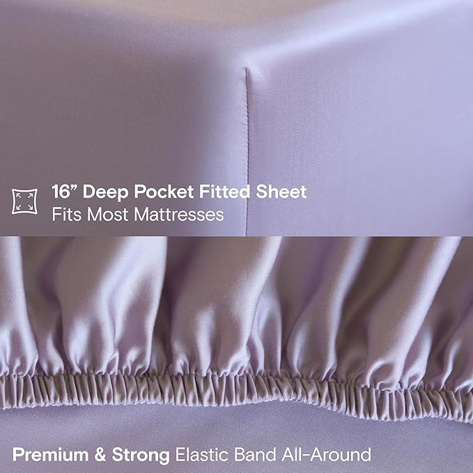 DOZ Sheet Set, 100% Viscose derived from Bamboo, Organically Grown, Buttery Soft, Cooling Sheets, High GSM, Deep Pockets - 2 Piece - 1 Pillowcase 1 Fitted Sheet (Lavender, Twin)