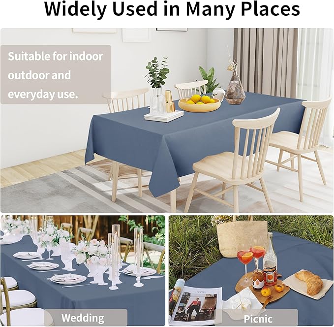 Easy-Going Faux Linen Waterproof Spill-Proof Tablecloth Stain Resistant Rectangle Table Cloth Wrinkle Free Decorative Fabric for Kitchen, Dining, Party, Weddings, Restaurants (60x120 in, Denim Blue)