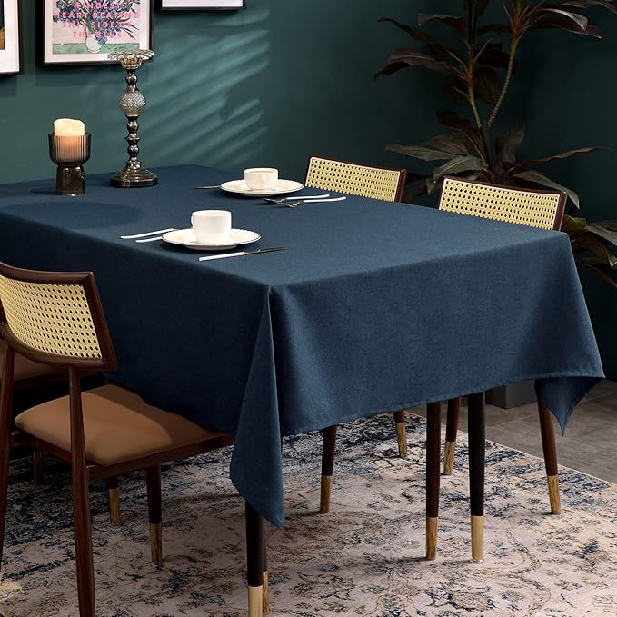 BALCONY & FALCON Table Cloth for 6 Foot Rectangle Tables ??Waterproof, Wrinkle-Free Farmhouse Tablecloth for Dining, Kitchen, Wedding, Baby Shower & Holiday Gatherings (Dark Blue, 57" x 118")