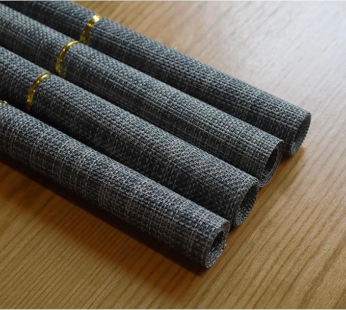 Placemats Set of 4,Heat Resistant Non-Slip Table Mats,Place mats for Dining Table,Washable Durable PVC Vinyl Woven Placemat（Dark Gray）