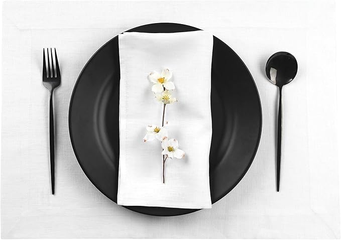 D'Moksha Homes Linen White Placemats Set of 4-100% Pure Linen Placemats 14 x 19 Inch for Valentines, Spring, Easter - Handcrafted and Machine Washable