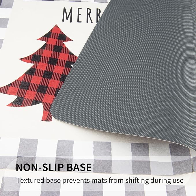 QIYI Christmas Placemats Set of 6, 12x18 Inch PU Leather Place Mats for Kitchen Dinning, Heat Resistant Anti Slip Buffalo Plaid Table Mats, Waterproof Washable Placemat Party Table D챕cor, Xmas Trees