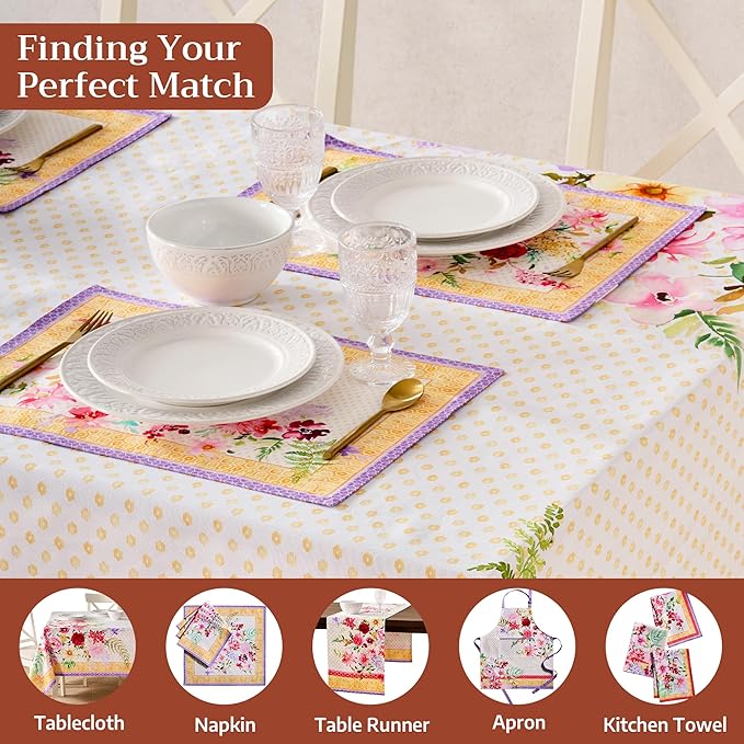Maison d' Hermine Placemat 100% Combed Cotton Premium Cloth Placemats 13"x19" Decorative Washable Place Mats for Home, Kitchen, Dining, Cocktail Parties & Camping - Summer Joy (Set of 4)