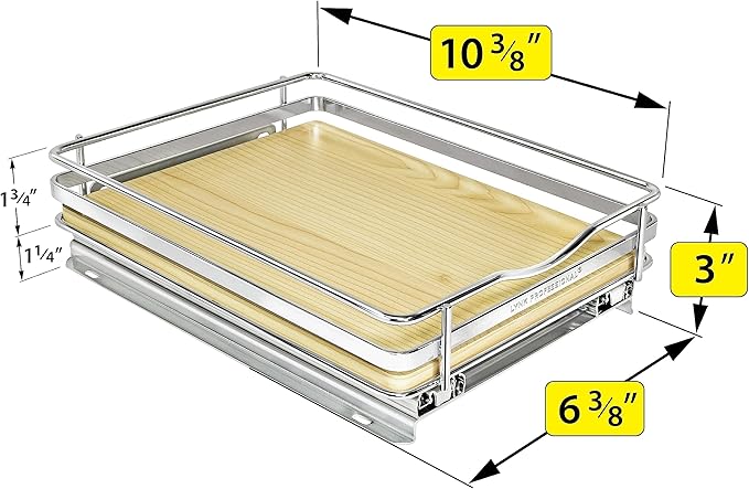 LYNK PROFESSIONAL짰 횋lite??Pull Out Spice Rack Organizer for Inside Kitchen Cabinets - 8-3/8 inch Wide - Slide Out Drawer ??Wood/Chrome Sliding Spice Cabinet Organization Shelf Racks - 1 Tier