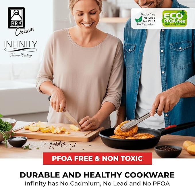 BRA COOKWARE Infinity Nonstick Frying Pan | 9.5-Inch Cast Aluminum Skillet | PFOA/PFAS Free Fry Pan | All Cooktops (incl Induction) Searing Skillet | Oven Safe up to 425째F (w/o Removable Handle)