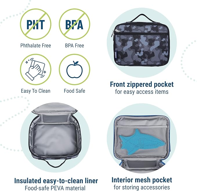 Wildkin Kids Insulated Lunch Box ??Durable and Reusable for School & Travel - Black Camo