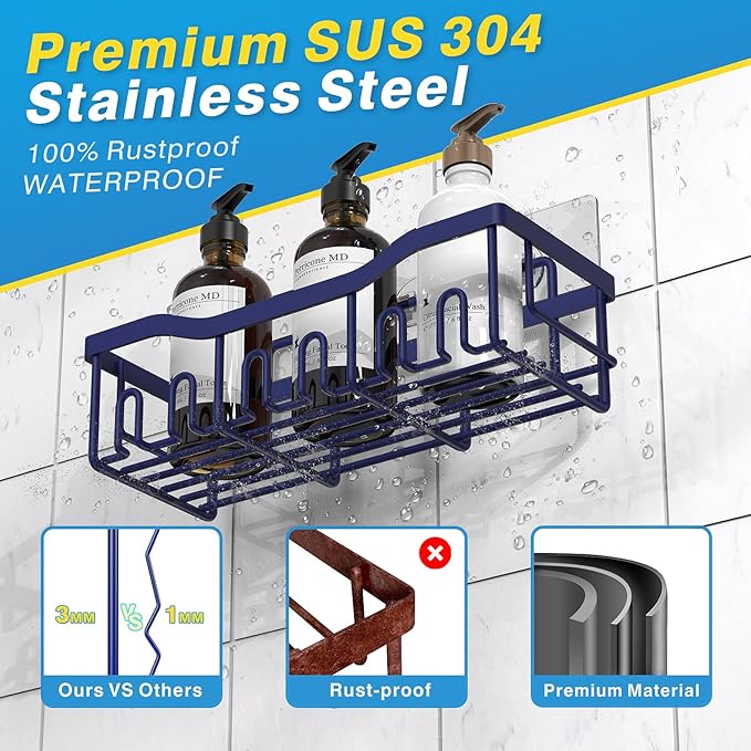 EUDELE 5-Pack Rustproof Stainless Steel Shower Caddy ??No Drill Adhesive Bathroom Organizer with Large Capacity, Spacious Shower Shelves for Inside Shower, Kitchen & Home Decor Storage-XL Size