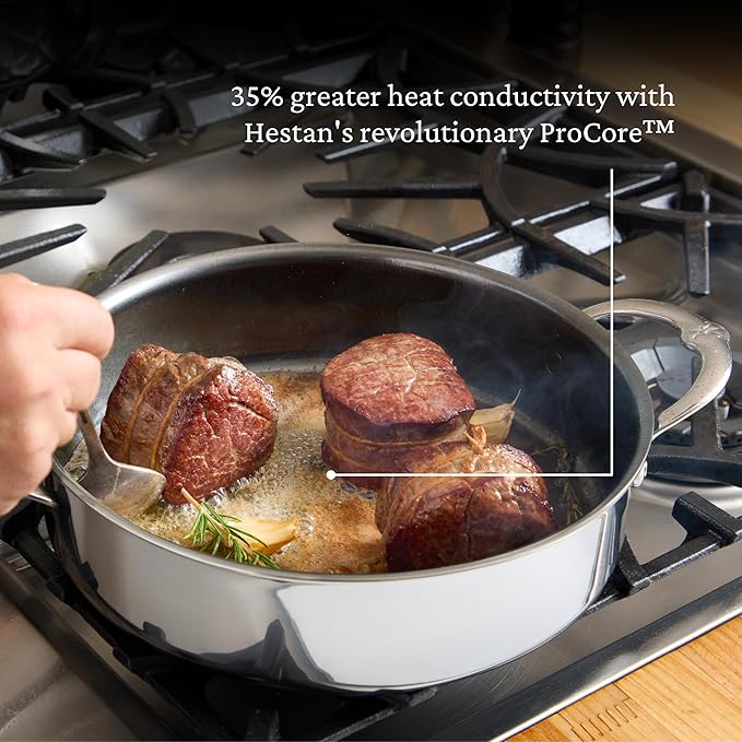 Hestan - NanoBond Collection - Titanium Stainless Steel 3.5-Quart Saut챕 Pan with Lid - Toxin, PFAS, & Chemical Free Clean Cookware, Induction Cooktop Compatible