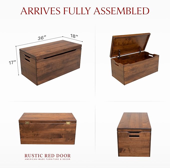 Hope Woodworking Amish Made Wooden Storage Chest Trunk Box with Lid and Handles for Bedroolanket, Clothes, Anti-Slam Hinges, Handmade, Rustic, Brown Maple Wood, Asbury Stain, 36"