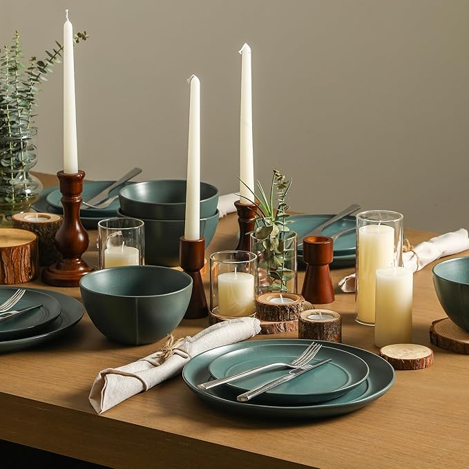 Stone Lain Infinity 12-Piece Dinnerware Set Stoneware, Plates and Bowls Set, Dishwasher and Microwave Safe, Dish Set for 4, Green